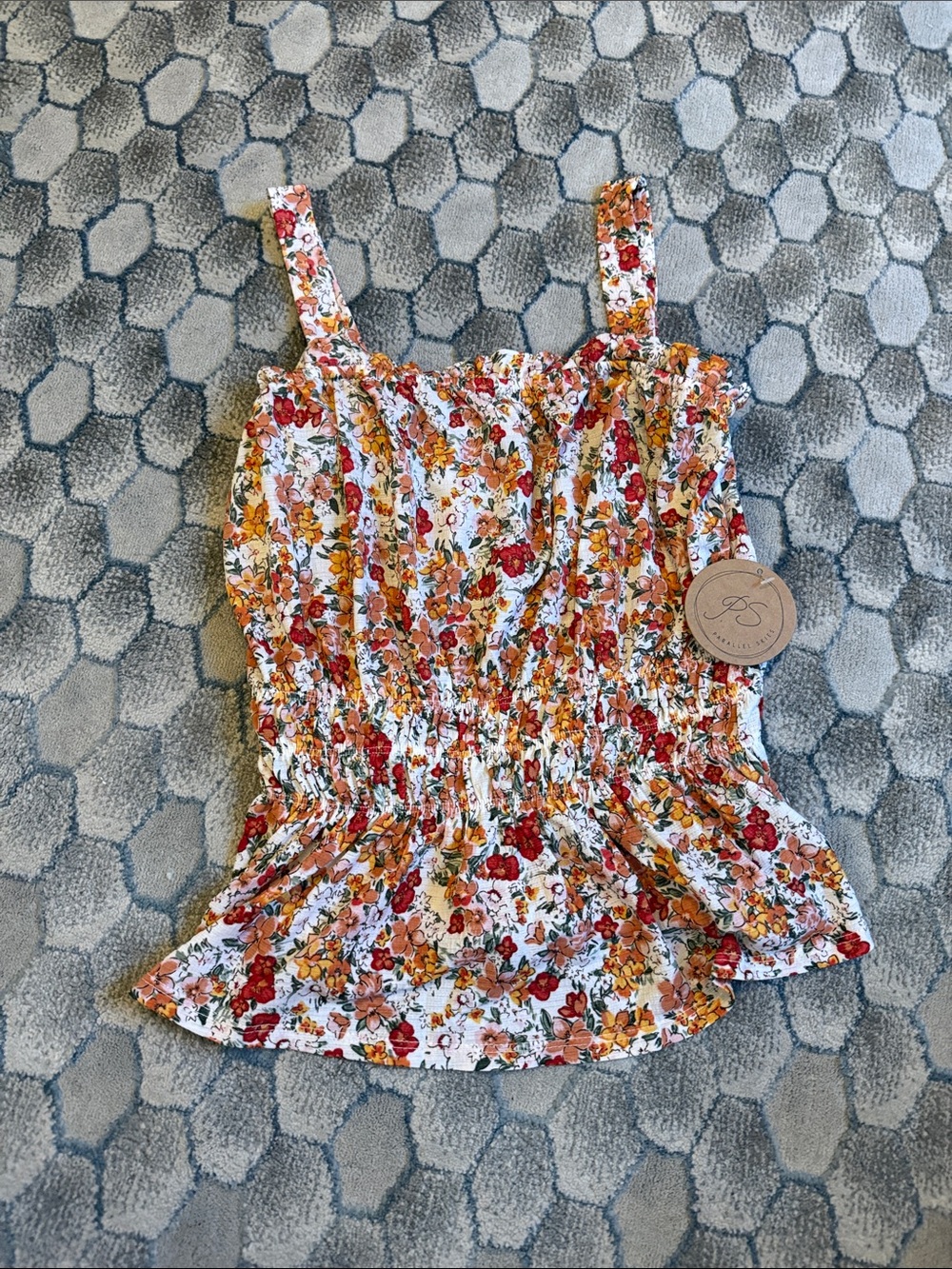 Smocked Floral Peplum Cami - White Multi